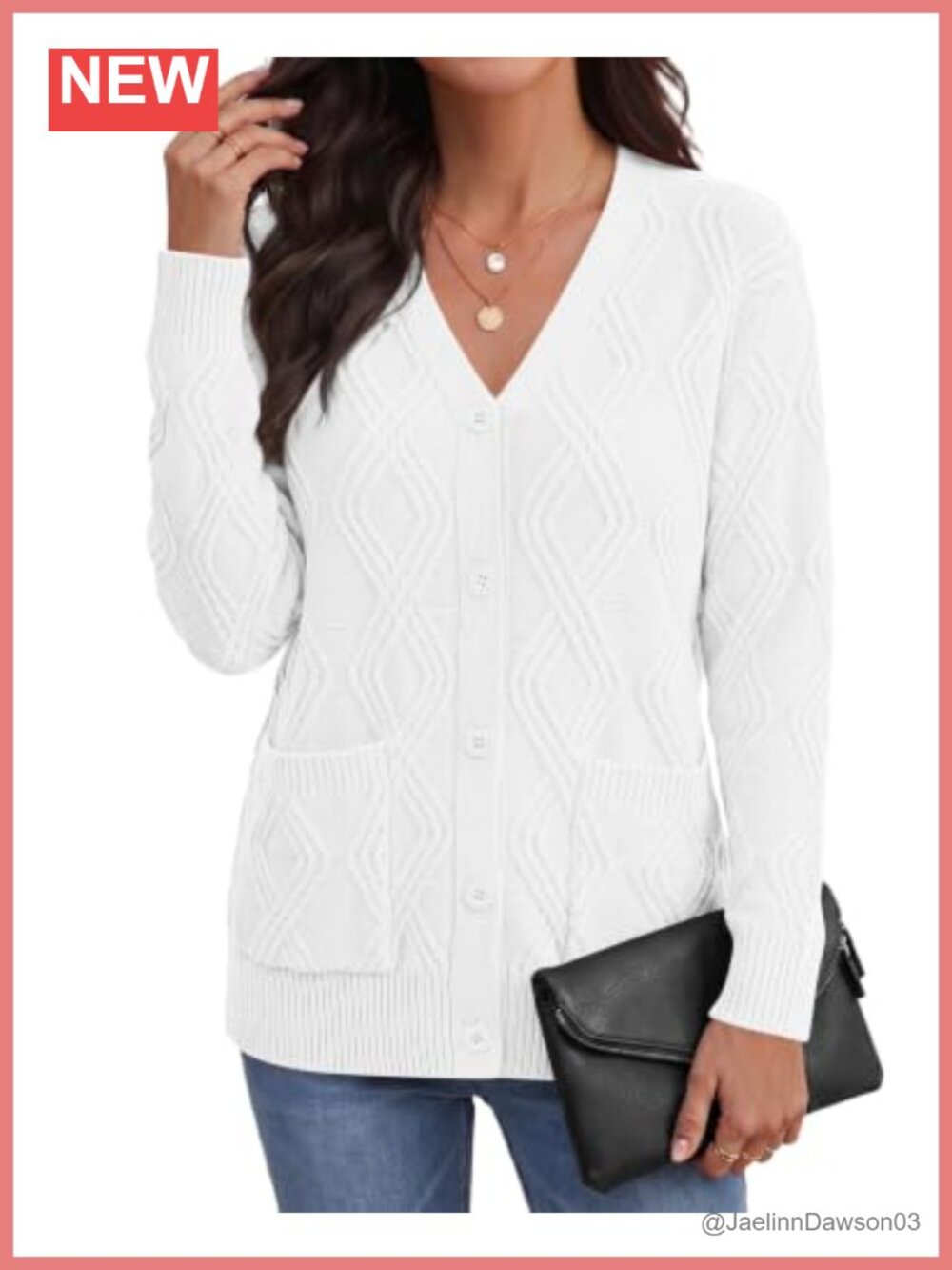 Cable knit cardigan sweater with pockets women long sleeve V neck button